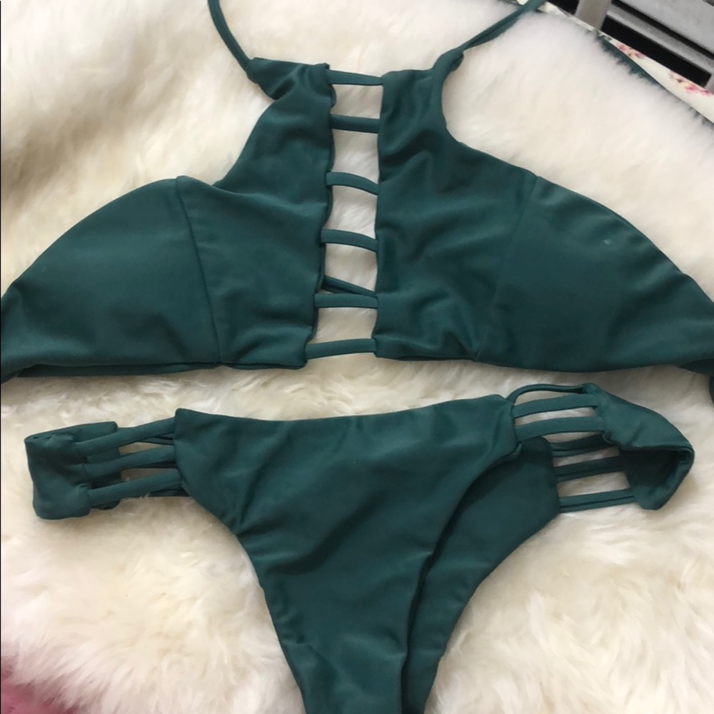 Olive Green Ladder Halter Bikini Set Size Small